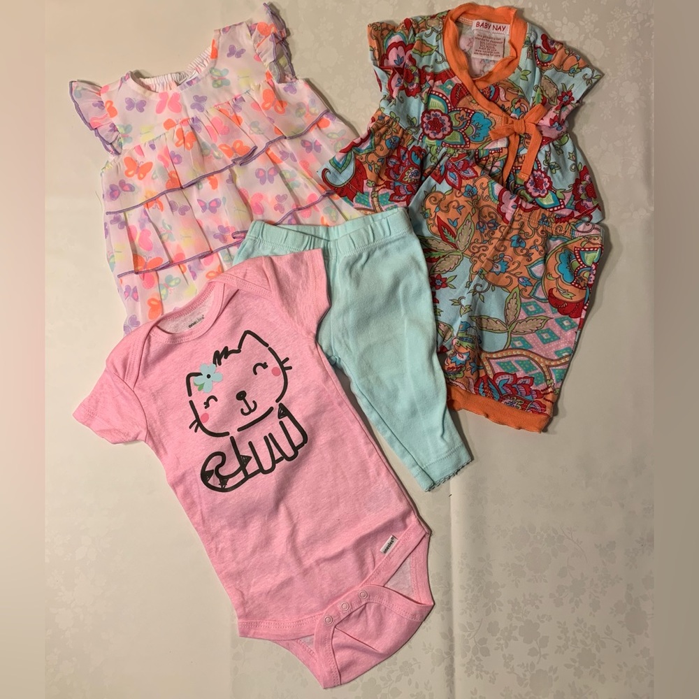 5-Piece Bundle: Retro Outfit A-Line Top/Pants, Kitty Outfit Onesie/Pants, Top